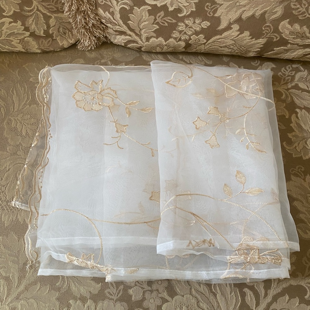 Sheer Organza dupatta shawl scarf Gold Floral Embroidery